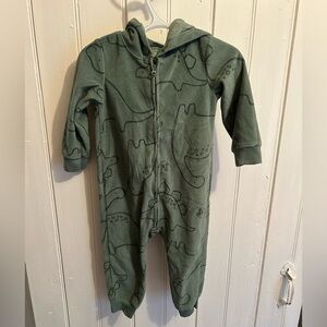 Carter's 18m Green Dino zip up hooded fleece sweater Romper